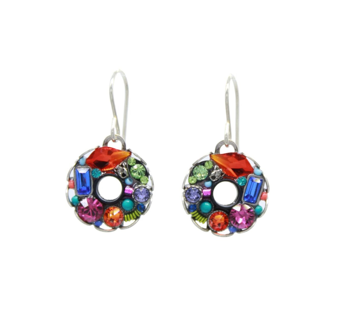 Handmade in Guatemala, the Bejeweled Multi-Color Hoop Earrings by Firefly boast vibrant gemstones in red, pink, green, purple, and blue. Featuring a central hole and delicate silver hooks, these pieces are part of our stunning fair-trade jewelry collection.