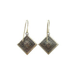 The Diamond Shaped Filigree Multi-Color Earrings by Firefly Jewelry are handcrafted in Guatemala, featuring intricate dot and swirl patterns. With darkened contrast detailing and delicate hook closures, they embody vintage charm and fair-trade principles.