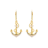Shanores Gold Vermeil Anchor Drop Earrings from the Ocean Jewelry collection feature diamond accents, interwoven rope detailing, and dazzling cubic zirconia for an elegant touch.