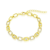 The Classic of New York Gold Plated Polished & Open Oval CZ Link Bracelet features oval links accented with sparkling cubic zirconia and is displayed against a white background.