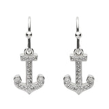Shanores Ocean Jewelry features Swarovski Crystals Anchor Dangle Earrings, elegantly hanging on hooks.