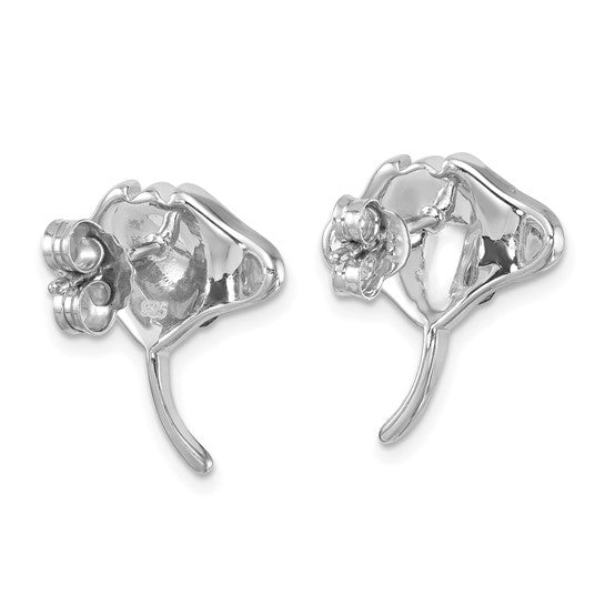 Crystal Stingray Teal Post Earrings by Presco/Quality Gold feature sterling silver stingray shapes with teal crystals, shown from the back with posts and butterfly clasps—a unique take on classic earrings.
