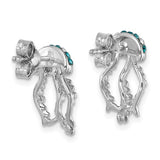 Presco/Quality Gold Crystal Jellyfish Post Earrings: sterling silver earrings featuring teal gemstones on each jellyfish head, shown from the back to highlight intricate tentacles and secure posts.