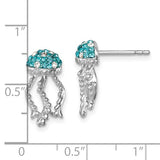 Presco/Quality Gold Crystal Jellyfish Post Earrings, crafted in sterling silver with blue and clear gemstones, measure approx. 0.75 long and 0.5 wide (shown next to a ruler for scale).