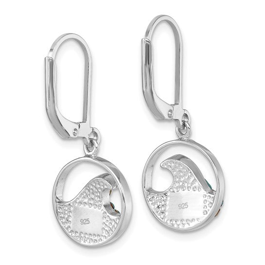 The Crystal Wave Whitecap Earrings by Presco/Quality Gold are sterling silver, round with a wave pattern and textured dots, each stamped 925 for quality.
