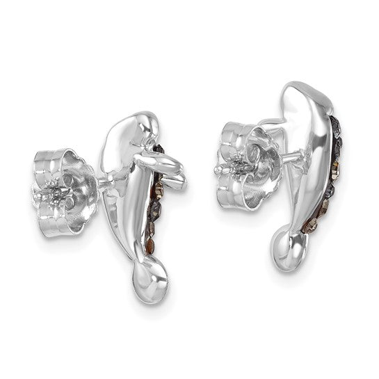The Presco/Quality Gold Crystal Manatee Post Earrings feature manatee-shaped sterling silver studs accented with dark stones and secure butterfly backs.