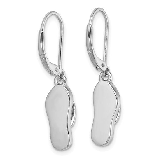 The Presco/Quality Gold Crystal Flip Flop Dangle Earrings are crafted in sterling silver, shaped like flip-flop sandals, and feature lever-back clasps. Shown against a white background.