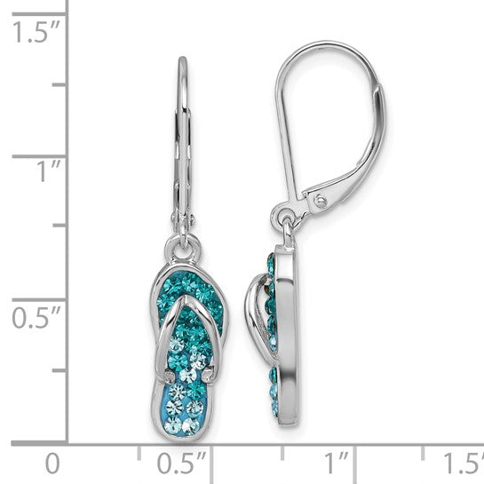 Presco/Quality Golds Crystal Flip Flop Dangle Earrings feature blue gemstones, a lever-back design, and measure about 1 inch long each.