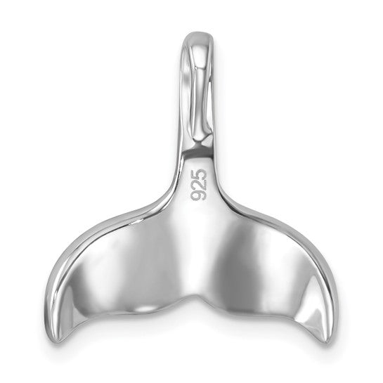 The Crystal Blue Mermaid Tail Pendant by Presco/Quality Gold is a polished sterling silver piece engraved with 925 near the top, showcasing its quality craftsmanship.