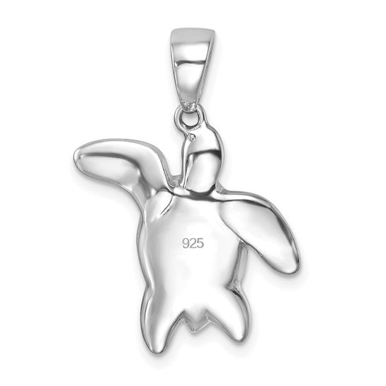 The Presco/Quality Gold Crystal Blue/Clear Turtle Pendant features a polished sterling silver design with 925 stamped on its shell, a smooth finish, and an attached bail for easy addition to your favorite chain.