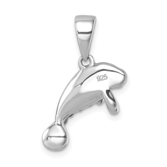The Presco/Quality Gold Crystal Manatee Pendant features a polished sterling silver finish with 925 engraved on the side, and a smooth bail for easy attachment to your favorite chain.