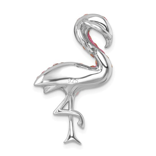 The Presco/Quality Gold Crystal Small Pink Flamingo Pendant features sparkling pink accents and a graceful one-legged design in sterling silver.