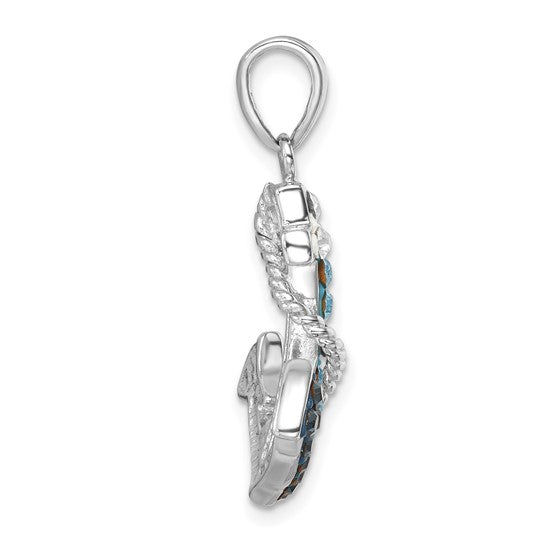 The Presco/Quality Gold Crystal Anchor/Rope/Cry Inlay Pendant features an intricate textured design with a large top loop—an elegant sterling silver piece ideal for any jewelry collection.