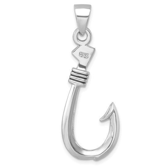 The Sterling Silver Fish Hook Pendant by Presco/Quality Gold features a minimalist design with a chain loop and 925 engraving, crafted from quality sterling silver.