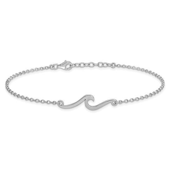 The Presco/Quality Gold Sterling Silver Wave Anklet features a minimalist wave design and secure lobster clasp, offering simple elegance perfect for everyday wear.
