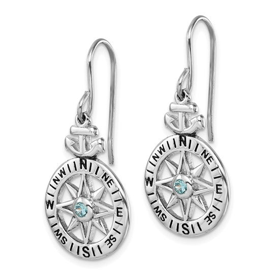 Presco/Quality Gold Sterling Silver Compass/Anchor Crystal Earrings feature directional markings, a decorative anchor at the top, and a sparkling Austrian crystal at the center for a nautical flair.