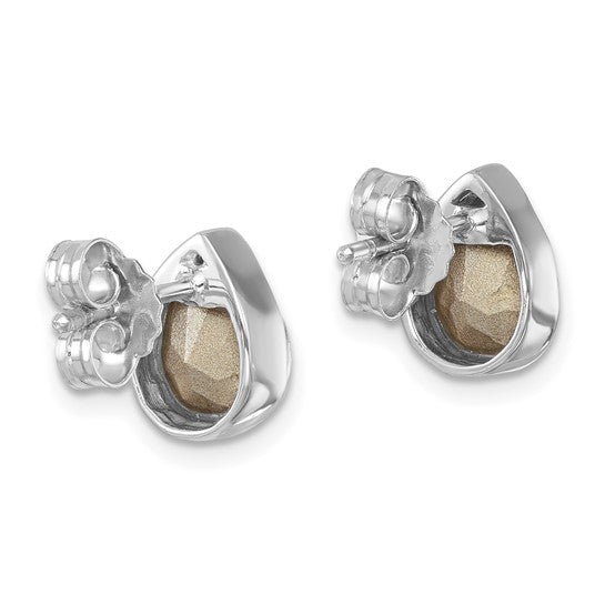 The Crystal Aqua Wave Post Earrings by Presco/Quality Gold feature faceted light brown gemstones in teardrop bezels, shown from the back to highlight their secure butterfly clutch earring backs.