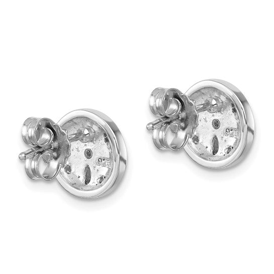 A pair of round sterling silver earring settings with butterfly backings, shown from the back. The empty settings are designed to hold gemstones, such as the Presco/Quality Gold Crystal Sand Dollar Post Earrings.