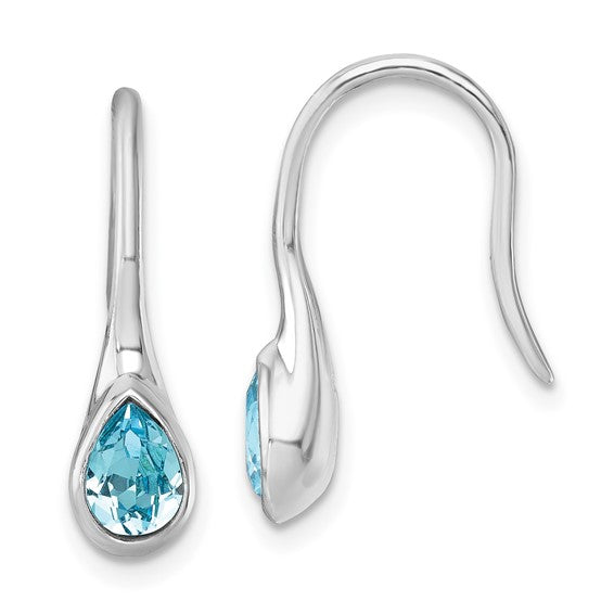 Crystal Wire W/ Blue Stone Earrings by Presco/Quality Gold, featuring teardrop-shaped blue stones and hook design—shown from front and side to highlight the elegant stone setting. Perfect for adding sophistication to any outfit.