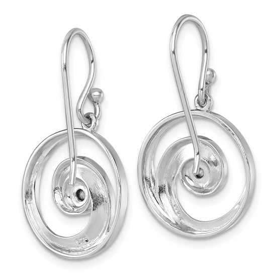 Presco/Quality Golds Crystal Wave Dangle/Aqua Earrings feature swirling spiral and circular designs with hook clasps, shown against a white background.