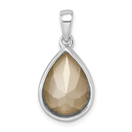 The Presco/Quality Gold Crystal Wave Tear Drop Pendant showcases a faceted light brown gemstone in a polished sterling silver teardrop frame and bail, displayed on a white background.