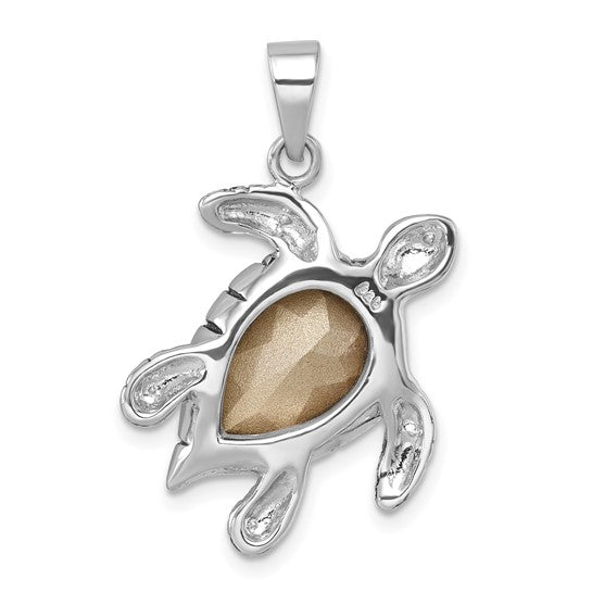 The Crystal Medium Turtle Pendant by Presco/Quality Gold features a faceted light brown gemstone shell, detailed sterling silver flippers and head, and a smooth bail—an elegant piece of turtle jewelry.