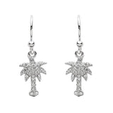 Shanores Swarovski Crystals White Palm Tree Drop Earrings-Ocean Jewelry feature sterling silver palm tree earrings embellished with sparkling Swarovski crystals, each gracefully hanging from a delicate hook.