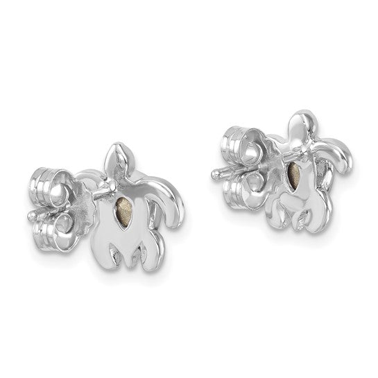 A pair of Presco/Quality Gold Swarovski Crystals Turtle/Aquamarine stud earrings featuring subtle gold-tone centers, displayed against a white background.