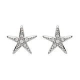 Two Shanore Swarovski Crystals White Starfish Stud Earrings with embedded crystals are set against a white background.