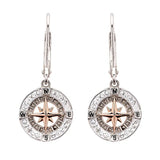 Shanores Swarovski Crystals Rose Gold Compass Dangle Earrings, part of the Ocean Jewelry collection, feature sparkling embellishments and labeled cardinal directions: N, E, S, W.