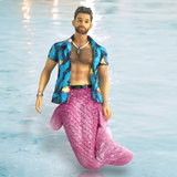 The Beach Bim Bo Ornament by December Diamonds features a bearded merman with a pink mermaid tail and blue floral shirt, set against a water-themed background—perfect for your holiday decor or mermaid collection.