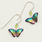 The Island Green Petite Bella Butterfly Earrings by Holly Yashi feature iridescent wings in blue, green, and purple. These handcrafted niobium earrings are lightweight and dangle from simple hooks with a small green bead for a striking appeal.