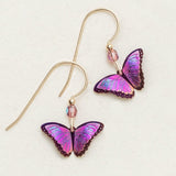 The Ultra Violet Petite Bella Butterfly Earrings by Holly Yashi showcase vibrant butterfly charms in purple, pink, and blue, accented with small pink beads near niobium hooks. These earrings are stylish on a light background and hypo-allergenic for sensitive ears.
