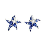 Shanores Ocean Jewelry features the Swarovski Crystals Blue Sapphire Starfish and Baby Stud Earrings, adorned with sapphire crystals and clear gems in a silver central star accent.