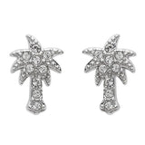 Shanores Swarovski Crystals White Palm Tree Stud Earrings from Ocean Jewelry feature sterling silver palm tree studs adorned with sparkling clear gemstones, resembling stylish miniature palm trees.
