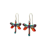 Firefly Jewelrys Large Dragonfly Multi-Color Earrings, featuring vibrant beads and gemstones on silver hooks against a white background, are perfect for handmade jewelry enthusiasts. Each piece showcases the artistry and craftsmanship of fair-trade practices.