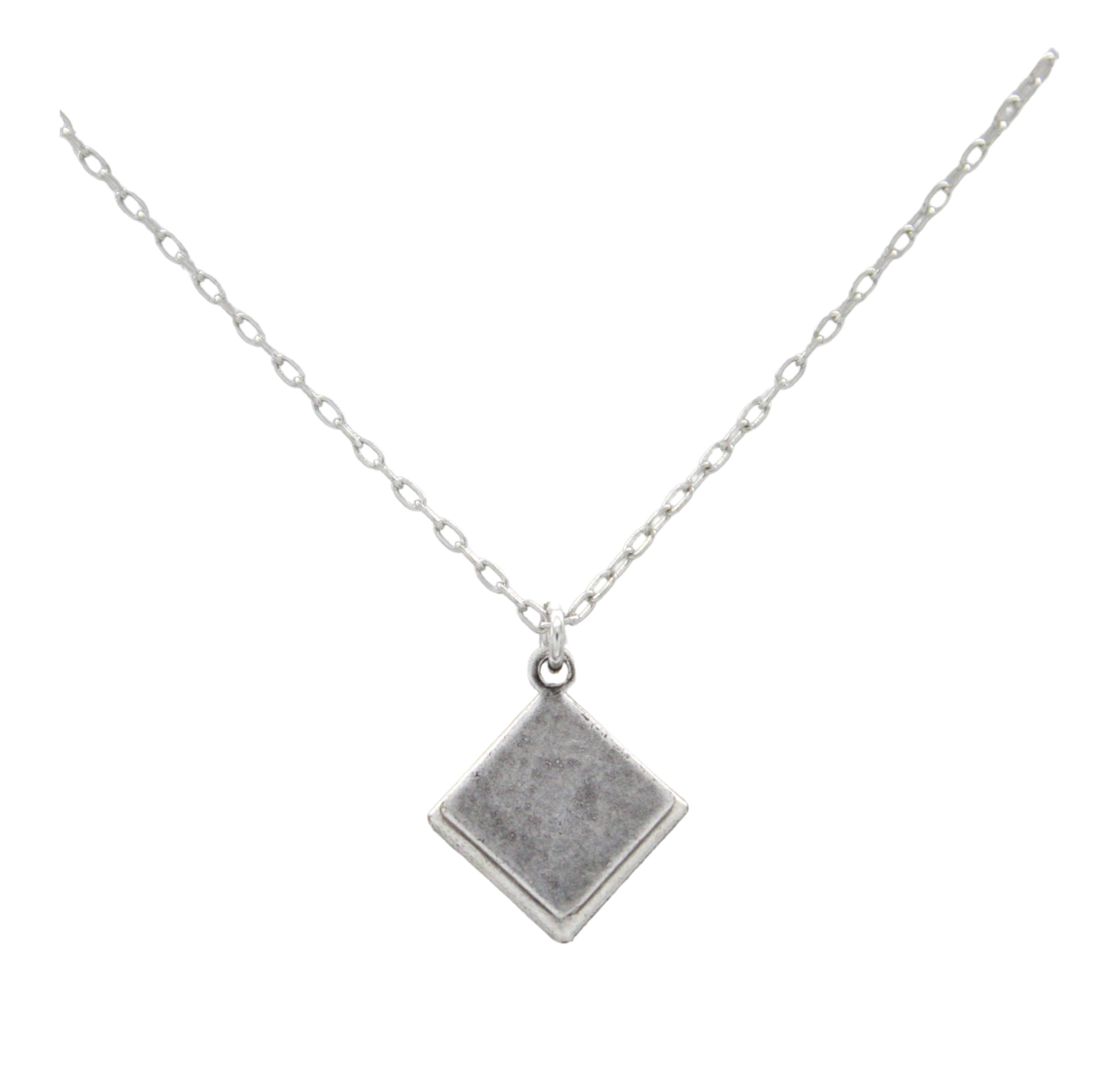 The Beach Glass Diamond Soft Necklace by Firefly features a simple silver chain and a small, textured, square pendant inspired by beach glass, shown on a plain white background.
