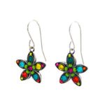 Firefly’s Starfish Multi-Color Earrings feature a handmade starfish design with vibrant blue, green, yellow, and red dots on silver hooks. These fair-trade earrings by Firefly Jewelry are shown on a white background.