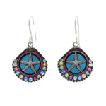 The Playa Starfish Shell Soft Earrings by Firefly feature blue star designs, multicolored beads, and silver hooks. Handmade in Guatemala, these hypo-allergenic earrings blend unique artistry and comfort.