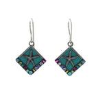 Handmade in Guatemala, Playa Starfish Soft Earrings by Firefly feature square turquoise-inlaid dangles with a starfish center and colorful mosaic border—celebrating fair-trade jewelry and artisanal craftsmanship.