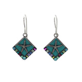 Handmade in Guatemala, Playa Starfish Soft Earrings by Firefly feature square turquoise-inlaid dangles with a starfish center and colorful mosaic border—celebrating fair-trade jewelry and artisanal craftsmanship.
