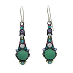 Beach Glass Green Shell Long Drop Soft Earrings by Firefly feature shell-shaped centers, multicolored gemstones, small pearls, and silver hooks. Experience the charm of unique handmade jewelry set against a white background.