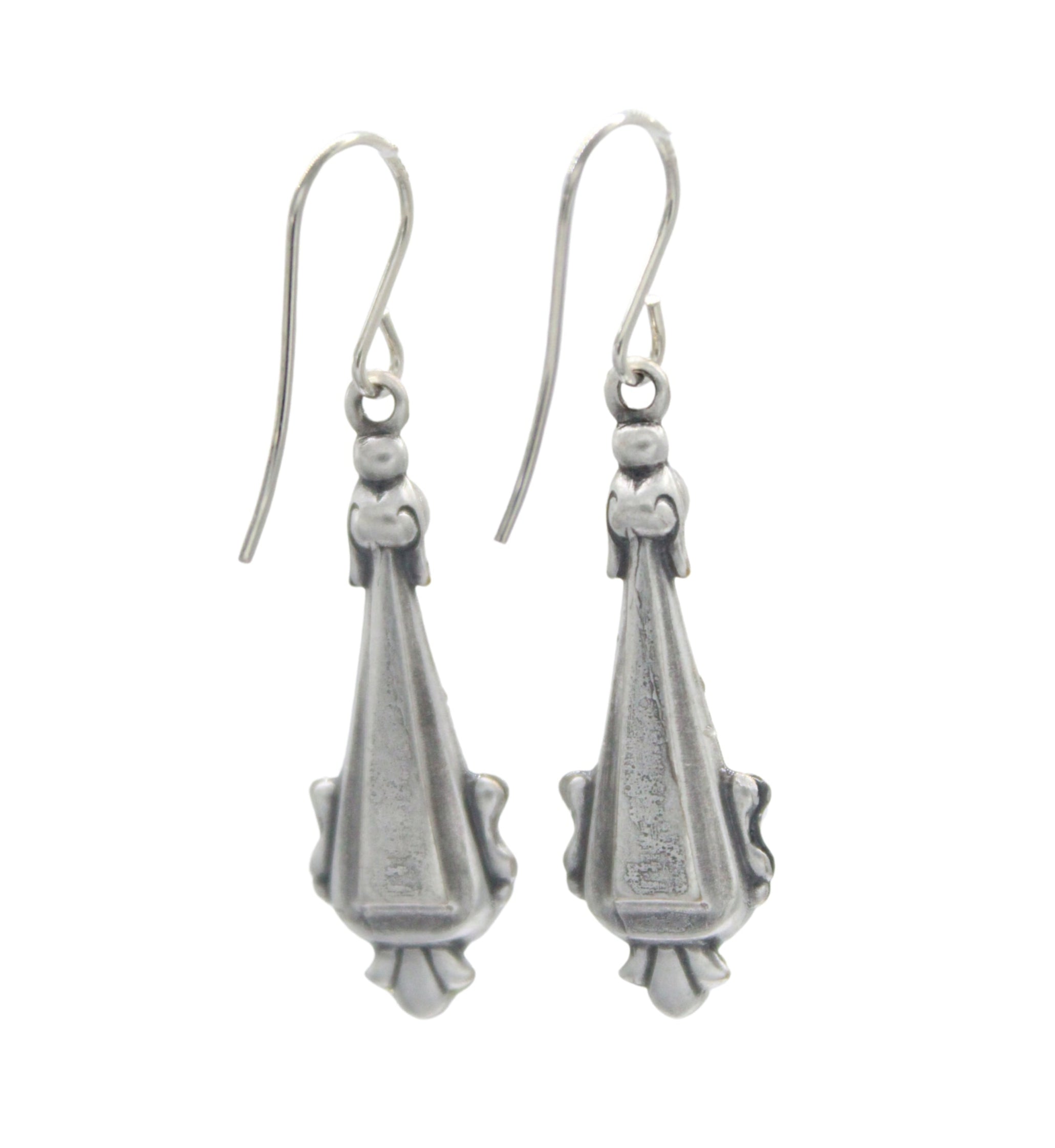 The Firefly Beach Glass Green Shell Long Drop Soft Earrings feature handmade, fan-shaped pendants on simple hooks, beautifully displayed against a white background.