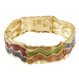 Origin Matte Gold Multi Tone Wavy Stretch bracelet with matte gold finish and wavy, multi-colored enamel patterns.