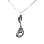 The Sterling Silver 2 Part Freshwater Pearl Necklace by Mediterranean Artists Co. Sterling Silver features an abstract teardrop pendant with two connected loops and a 925 stamp—ideal for minimalist jewelry lovers.