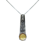 The White Mabe Pearl Art Deco Necklace by Mediterranean Artists Co. Sterling Silver features an elegant white pearl pendant on a sleek silver chain—ideal for those who love unique sterling silver jewelry.