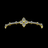 The Gold Pave Clover CZS Bracelet by Be-Je Designs features a sparkling clover motif with CZ accents for everyday luxury, shown against a black background.