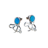 Jewelry Network's Caribbean Opal Octopus Post Earrings feature blue opal oval stones as octopus heads, crafted from 925 Sterling Silver and set against a white background.