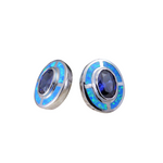 Modern and vibrant, the Jewelry Network Caribbean Opal 4 Segments/Oval Amethyst CZ Post Earrings showcase oval amethyst CZ centers surrounded by bright blue and green opal inlay for a striking look.