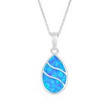 The Classic of New York Caribbean Opal Inlay Wavy Design Teardrop Necklace features a vibrant blue opal inlay and silver wave details, perfect for fans of elegant opal jewelry and Caribbean-inspired styles.